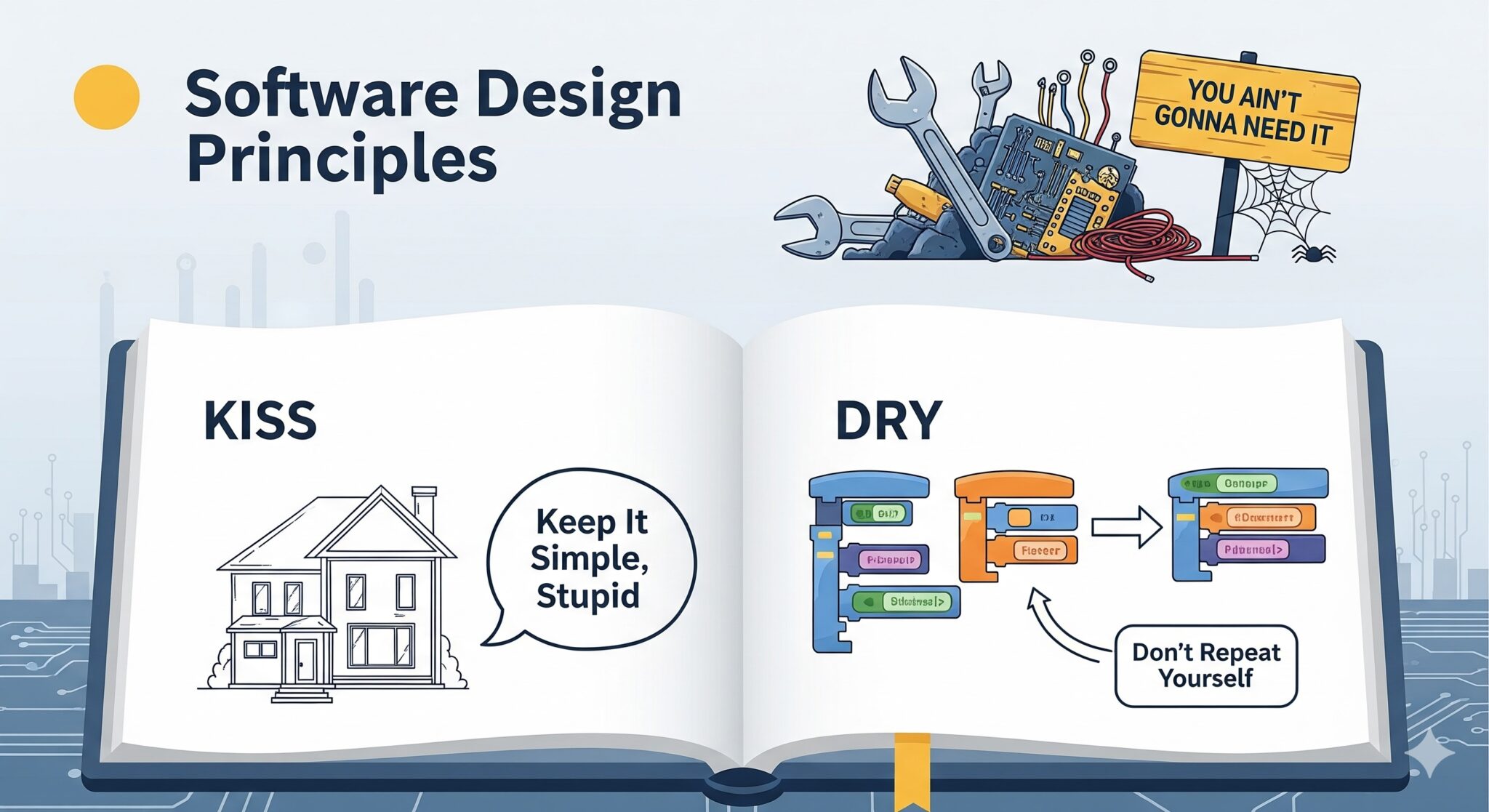 The Art of Software Design: KISS, DRY, and YAGNI in Practice - ilucidify.com